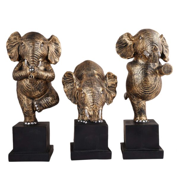 Polyresin Elephant Showpiece Statue and Artifacts for Home Decor, Living Room, Table Decoration for Gifting, Interiors and Diwali Decoration Golden (Set Of 3) - Image 4