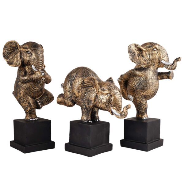 Polyresin Elephant Showpiece Statue and Artifacts for Home Decor, Living Room, Table Decoration for Gifting, Interiors and Diwali Decoration Golden (Set Of 3) - Image 2