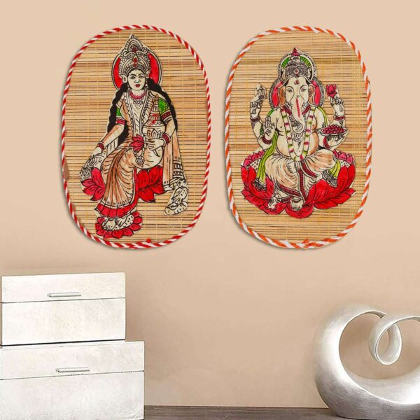 Bamboo Hand Crafted Wall Hangings Of Ganesh Ji And Laxmi Ji For Home Decor - Image 3