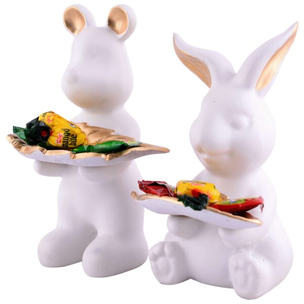 Set of 2 Rabbits in White Decorative Showpiece for Home Decor Showpiece | Home Kitchen Decor | Office Decorative Item - 13 cm - Image 2