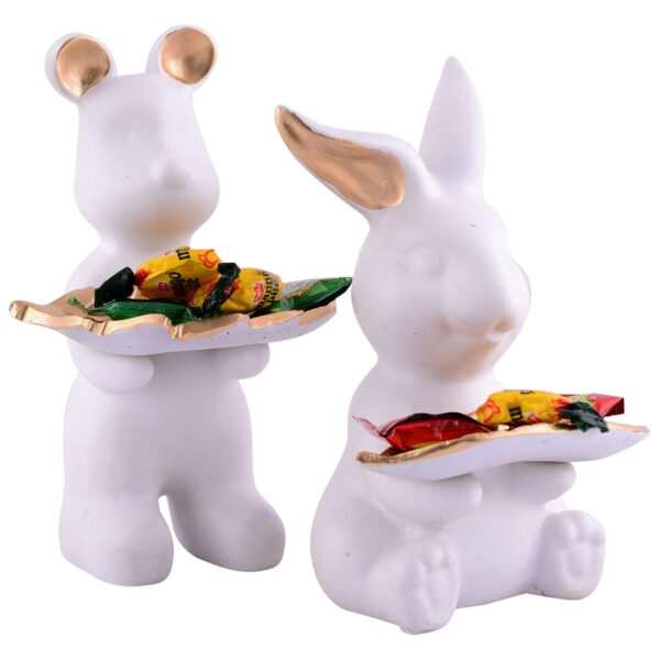 Set of 2 Rabbits in White Decorative Showpiece for Home Decor Showpiece | Home Kitchen Decor | Office Decorative Item - 13 cm - Image 4