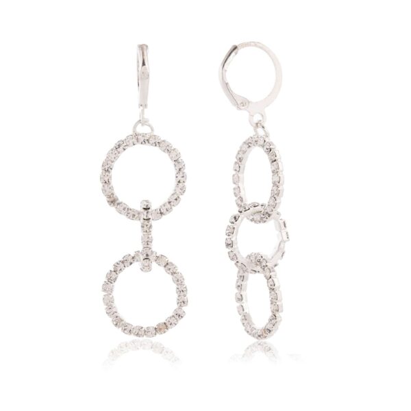 Women's Silver Circle Long Three Rhinestone Unique Western Earrings for Women Party Wear - Image 3