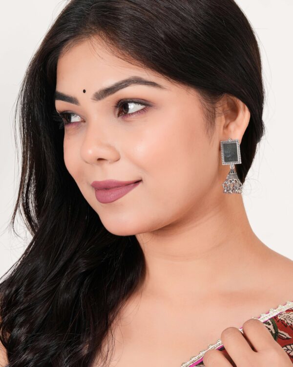 Women Traditional Silver AZ838-OXidised Jhumka Set | German Silver Chand Baliyan & Jhumkas Earrings for Women | Birthday & Anniversary Gift -AZ838-OX-ER46